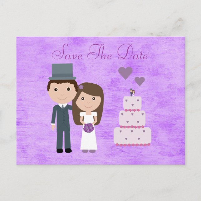 Postal De Anuncios Cute Personalizado Novia, Groom y Cake Salven La F (Anverso)