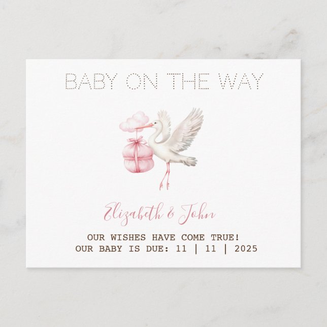 Postal De Anuncios Cute Stork Pink Present (Anverso)