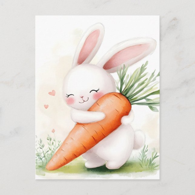 Postal De Anuncios Cute Watercolor Spring Bunny Carrot (Anverso)