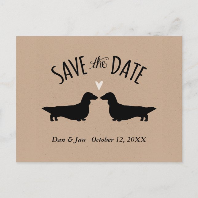 Postal De Anuncios Dachshund de pelo largo Save the Date de boda (Anverso)