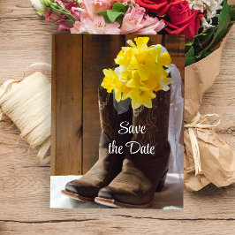 Postal De Anuncios Daffodils Cowboy Boots Barn Wedding Salva la fecha