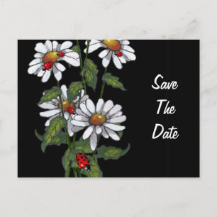 Postal De Anuncios Daisies with Ladybugs: Flores: Salva la fecha