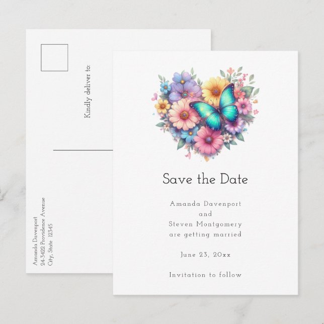 Postal De Anuncios Daisy Flowers with a Beautiful Butterfly (Anverso / Reverso)