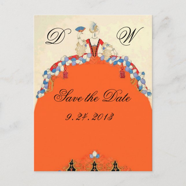POSTAL DE ANUNCIOS DAMA NARANJA / FIESTA DE BODA GUARDAR LA FECHA MON (Anverso)