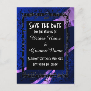 Postal De Anuncios Damasco azul marino y negro salvan la fecha