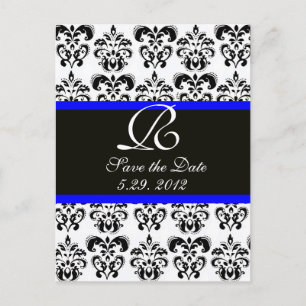 POSTAL DE ANUNCIOS DAMASCO MONOGRAMA NEGRO AZUL Y BLANCO