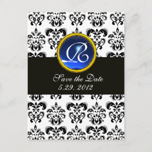 POSTAL DE ANUNCIOS DAMASCO NEGRO Y BLANCO MONOGRAMA ZAFIRO AZUL