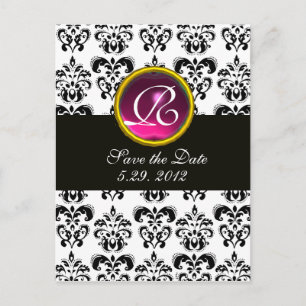 Postal De Anuncios DAMASCO NEGRO Y BLANCO Rosa Monograma de amatista
