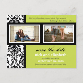Postal De Anuncios Damask 2 fotos Lima-Negro-Blanco Save the Date