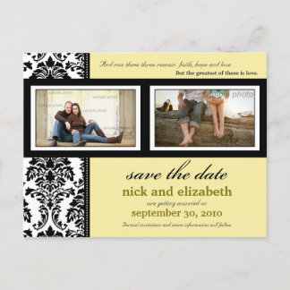 Postal De Anuncios Damask 2-Photo Yellow-Black-White Guardar la fecha