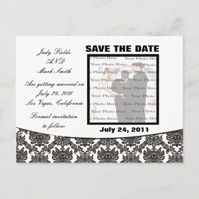 Postal De Anuncios Damask Elegance Wedding Save The Date Postcard (Anverso)