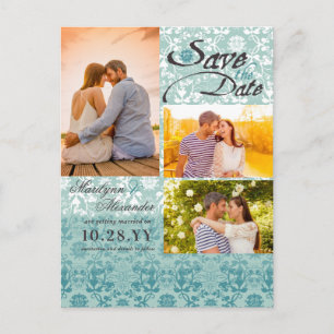 Postal De Anuncios Damask Lace Turquoise Blue Photo Save The Date