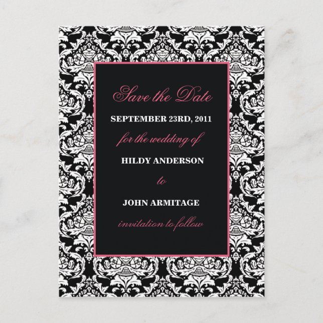 Postal De Anuncios Damask Save the Date (Anverso)