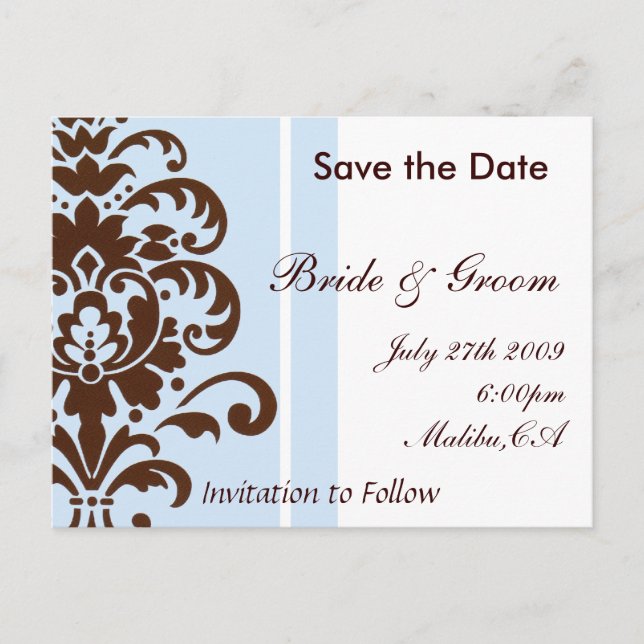 Postal De Anuncios Damask Save the Date - Personalizado (Anverso)