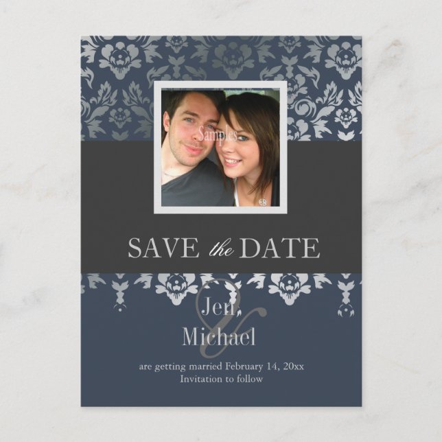 Postal De Anuncios Damask, Save the Date Photo postcards, (Anverso)