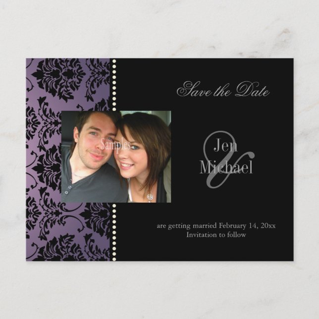 Postal De Anuncios Damask Save the Date Photo postcards, (Anverso)