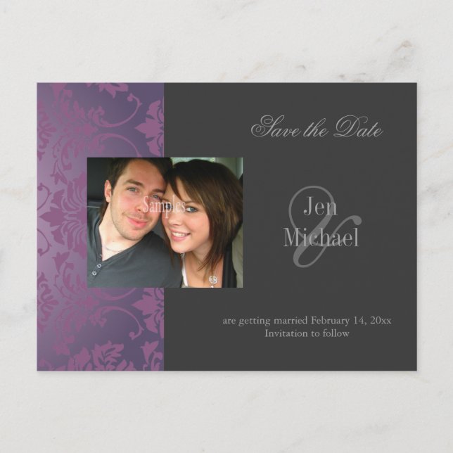 Postal De Anuncios Damask Save the Date Photo postcards, (Anverso)