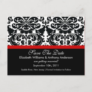Postal De Anuncios ¡Damask Save The Date Red POSTCARD!