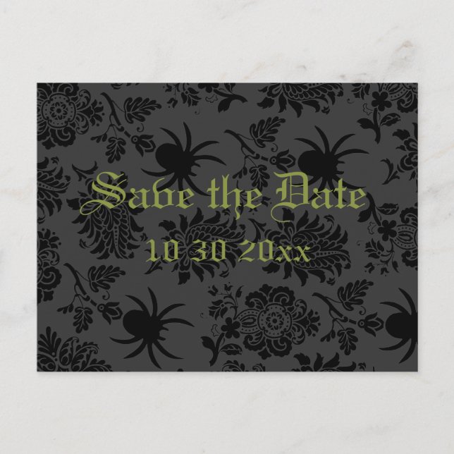 Postal De Anuncios Damask y Green Save the Date Postcard (Anverso)