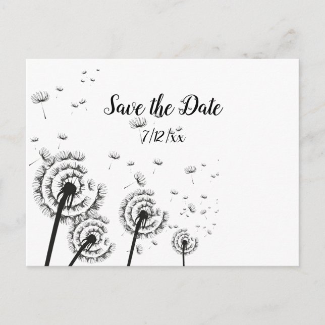 Postal De Anuncios Dandelion Cojines Negro y Blanco  Save the Date (Anverso)