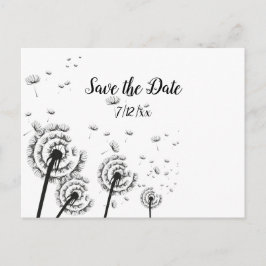 Postal De Anuncios Dandelion Poufs Negro y Blanco Save the Date