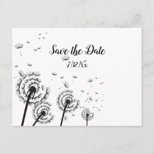 Postal De Anuncios Dandelion Poufs Negro y Blanco Save the Date
