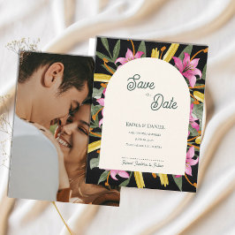 Postal De Anuncios Dark Blush Pink Lily Photo Arched Save the Date