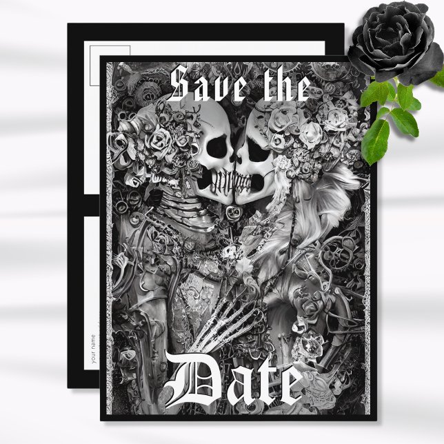 Postal De Anuncios Dark Gothic Halloween Wedding Save the Date (Gothic Save the Date Postcard)