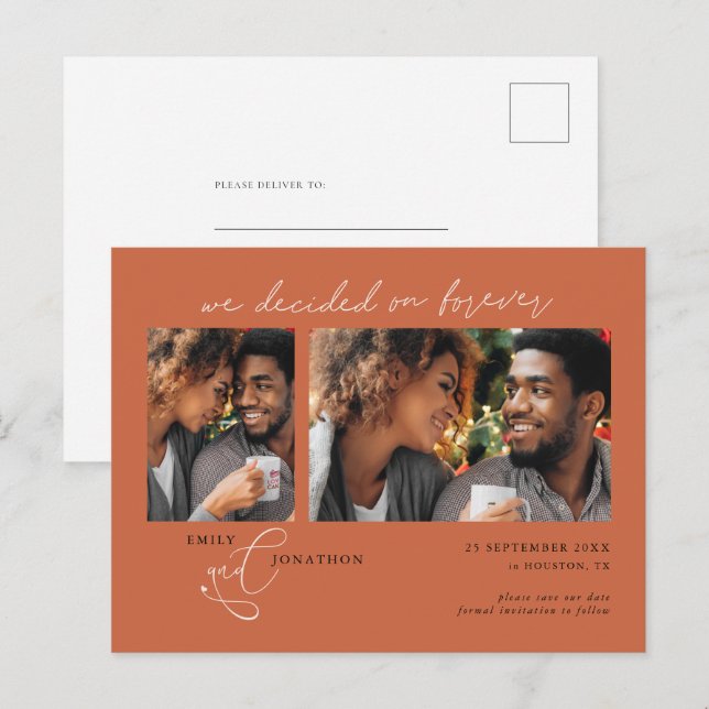 Postal De Anuncios Decidido en Forever 2 foto Terracotta Save Date (Anverso / Reverso)