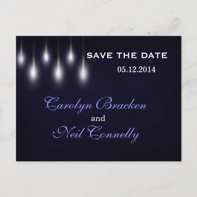 Postal De Anuncios Deep Navy Blue Steet Lights Save the Date Card (Anverso)