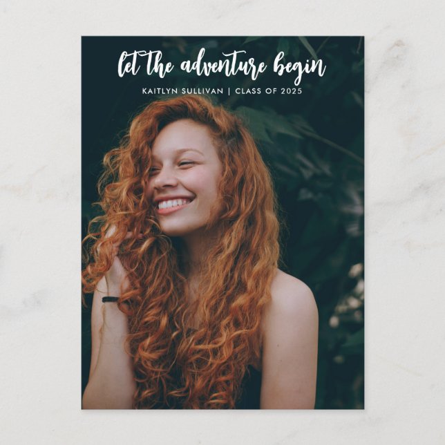 Postal De Anuncios Deja que comience la aventura Script Moderno | Gra (Anverso)