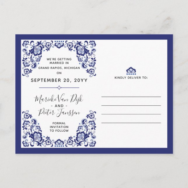 Postal De Anuncios Delfts Blauw | Fotos de Delft Blue Save The Date (Anverso)