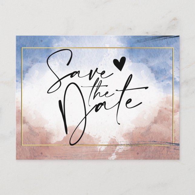 Postal De Anuncios Delicado acuarela alusión a ondas Guardar fecha (Anverso)