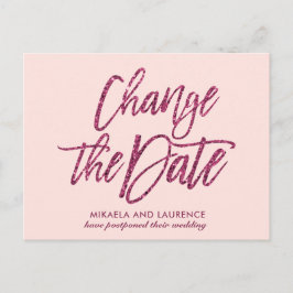 Postal De Anuncios Delicado rosa brillo script cambiar la fecha