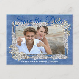 Postal De Anuncios Denim con cordón de flor crema