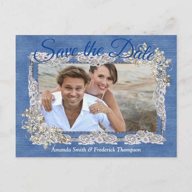 Postal De Anuncios Denim con cordón de flor crema (Anverso)