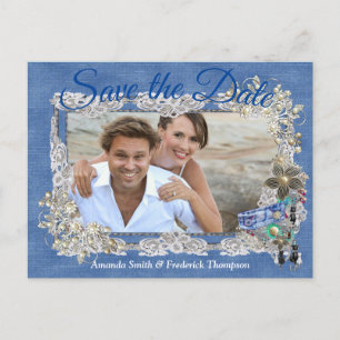 Postal De Anuncios Denim con encaje de flor crema y joyas de disfrace