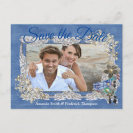 Postal De Anuncios Denim con encaje de flor crema y joyas de disfrace