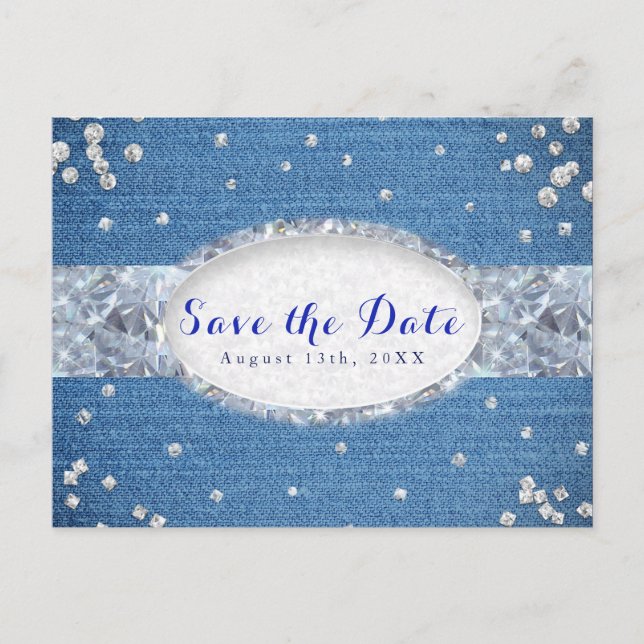 Postal De Anuncios Denim & Diamonds Brillo Esparcido Save the Date (Anverso)