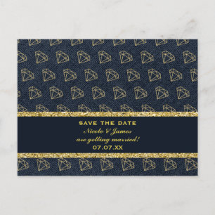 Postal De Anuncios Denim & Diamonds Gold & Blue Glam Save The Date