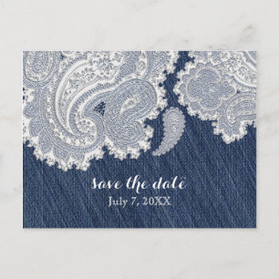 Postal De Anuncios Denim Jean y White Lace Elegante Boda Bridal