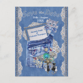 Postal De Anuncios Denim Pocket con joyas disfrazadas y un gatito