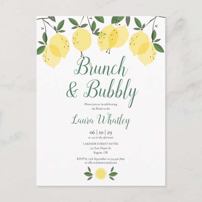 Postal De Anuncios Desayuno Tardío y Brunch Nupcial con Burbujas de L (Anverso)