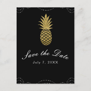 Postal De Anuncios Destello Negro Glam Piña Dorada Salva la Fecha
