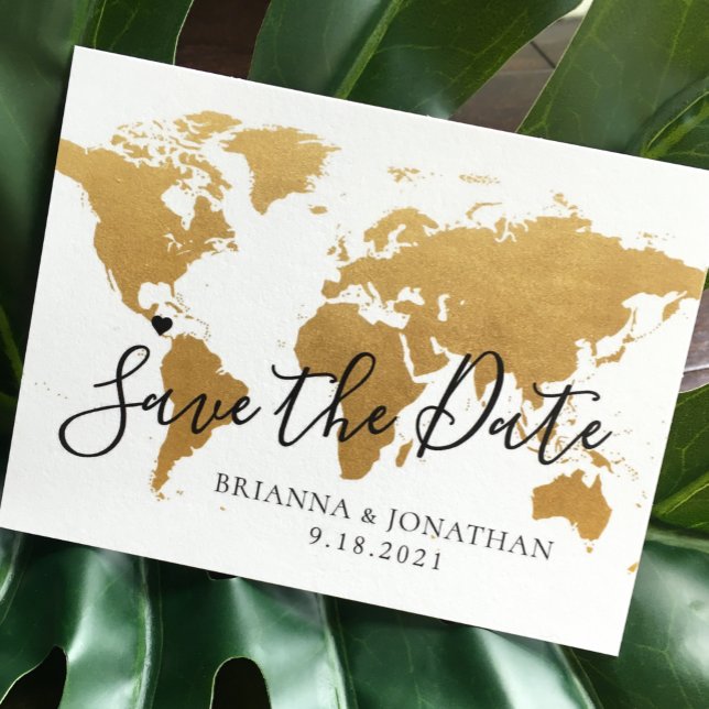 Postal De Anuncios Destination Wedding Save the Date Gold Map (Subido por el creador)