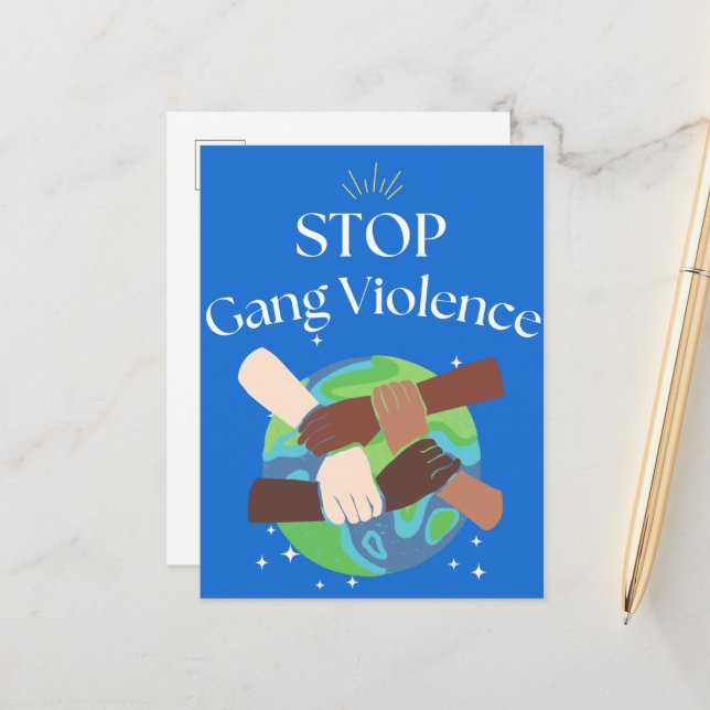 Postal De Anuncios Detener la violencia de pandillas Manos entrelazad (Anverso/Reverso In Situ)