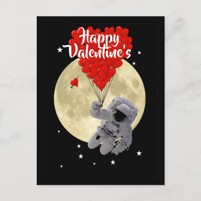 Postal De Anuncios Día de San Valentín para niños astronautas espacia (Anverso)