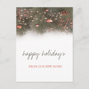 Postal De Anuncios Día Festivo Nos Hemos Mudado, Ramas De Pino Bolas