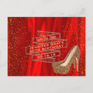 Postal De Anuncios Día Glam Gold Rojo Reservar Elegante Fiesta de Cum
