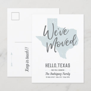 Postal De Anuncios Día Lluvioso Azul Nos hemos mudado - Texas